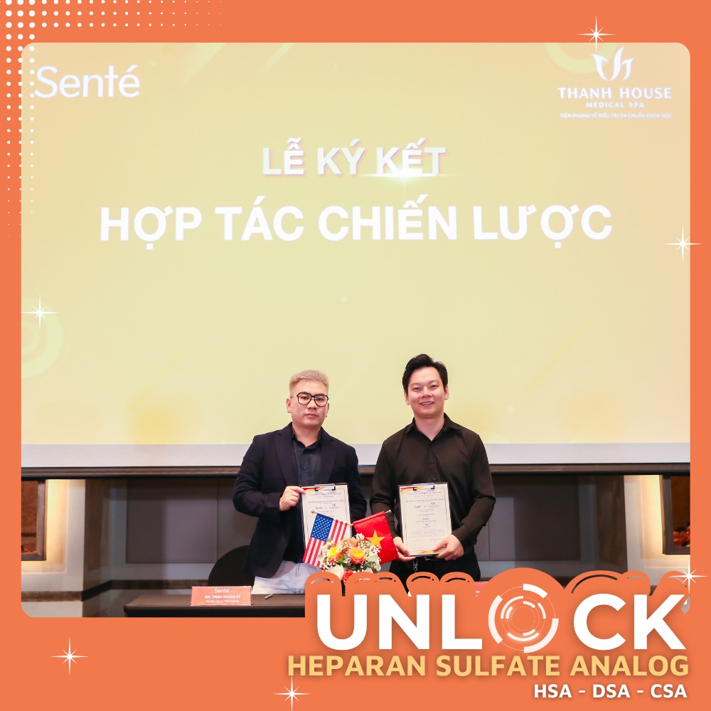 Lễ ký kết đối tác chiến lược giữa Đại diện đơn vị phân phối Senté tại Việt Nam - Ông Trịnh Hoàng Sỹ và Ông Lê Nhựt Minh - Đại diện Thanh House Medical Spa