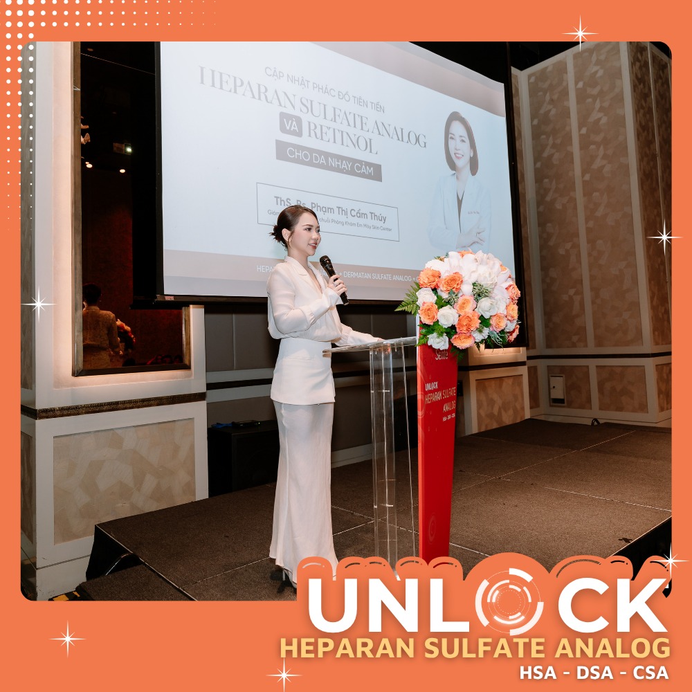 ThS.BS Phạm Thị Cẩm Thúy với bài chia sẻ "Cập nhật phác đồ tiên tiến Heparan Sulfate Analog và Retinol cho da nhạy cảm"