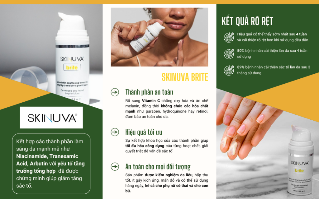 Skinuva Brite công thức tiên tiến kết hợp yếu tố tăng trưởng và hoạt chất Tranexamic Acid