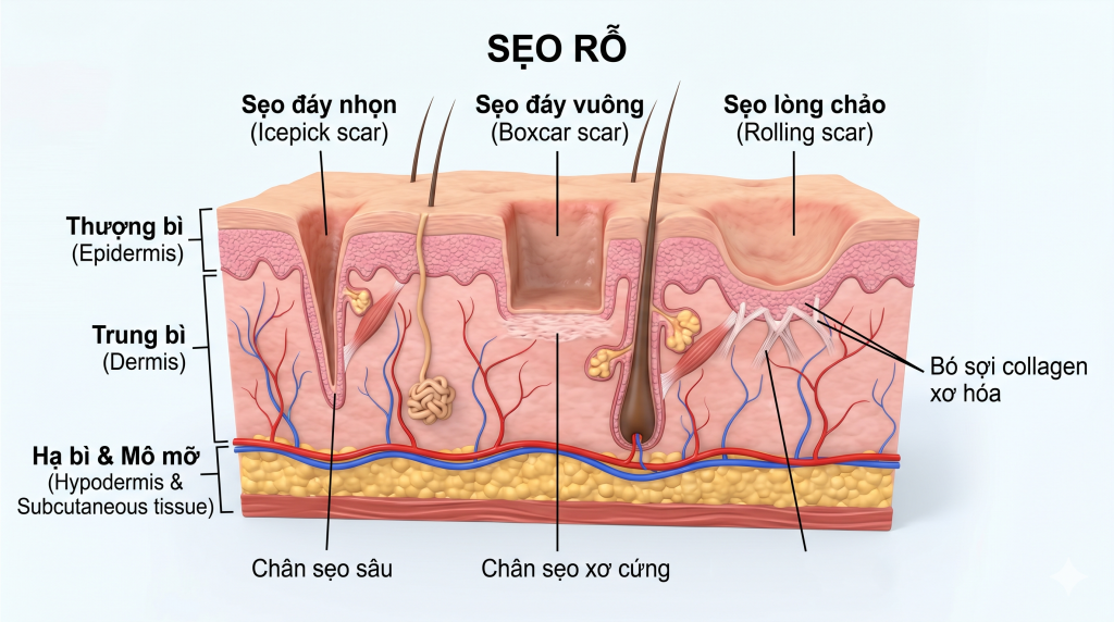 Phân loại các loại sẹo rỗ. Nguồn Gemini