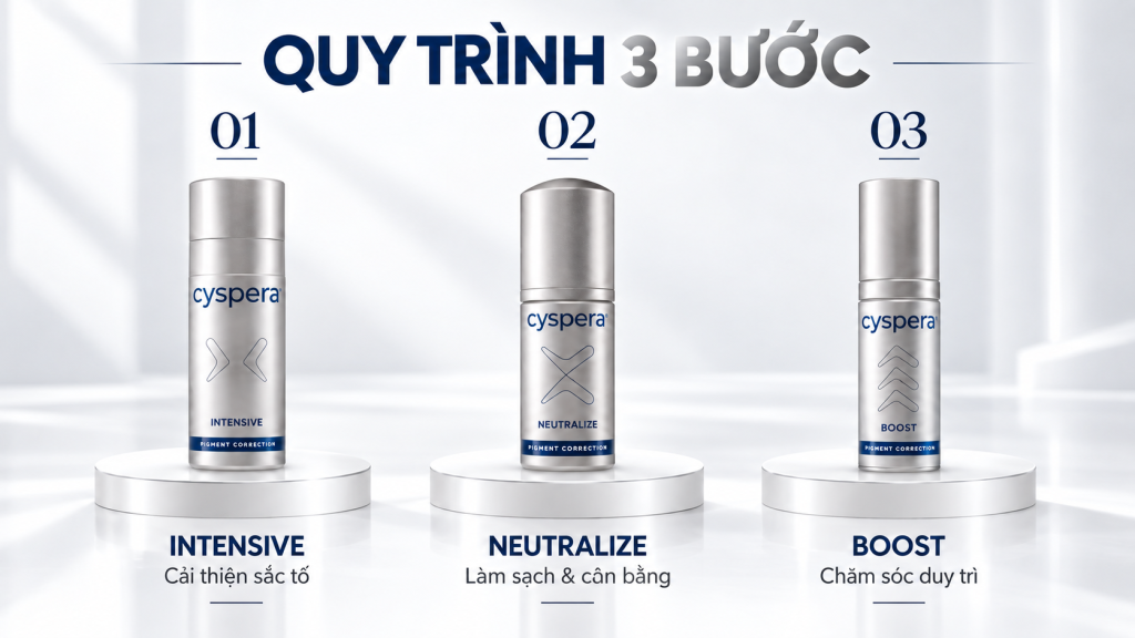 Bắt đầu với Intensive, làm sạch bằng Neutralize, sau đó thoa Boost; sử dụng theo hướng dẫn của sản phẩm và tư vấn chuyên môn.
